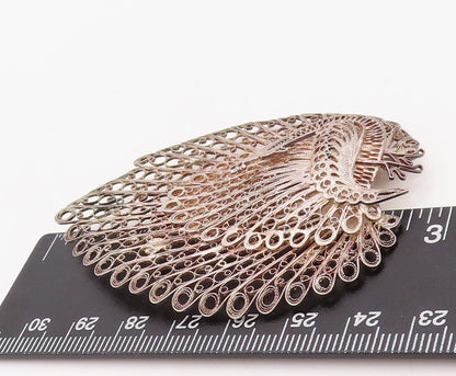 925 Sterling Silver Vintage Brooch Pin Designer Filigree Work Peacock  BP11235