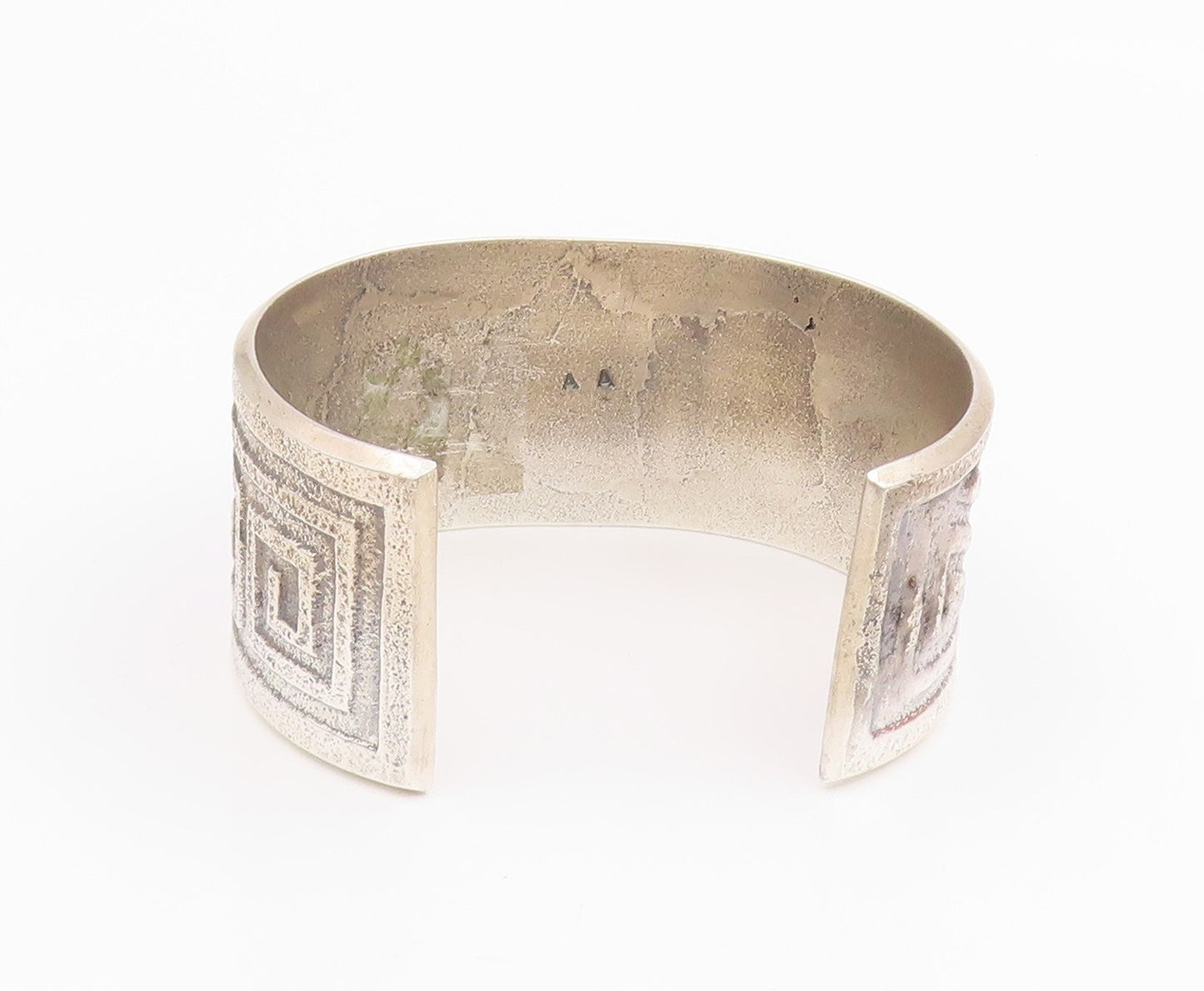 925 Sterling Silver Vintage Bracelet NAVAJO Geometric Pattern Wide Cuff  BT11945