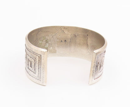 925 Sterling Silver Vintage Bracelet NAVAJO Geometric Pattern Wide Cuff  BT11945