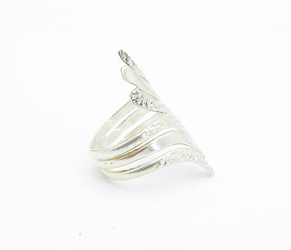 925 Sterling Silver  Vintage Shiny Etched Detail Bypass Band Ring Sz 8  RG6680