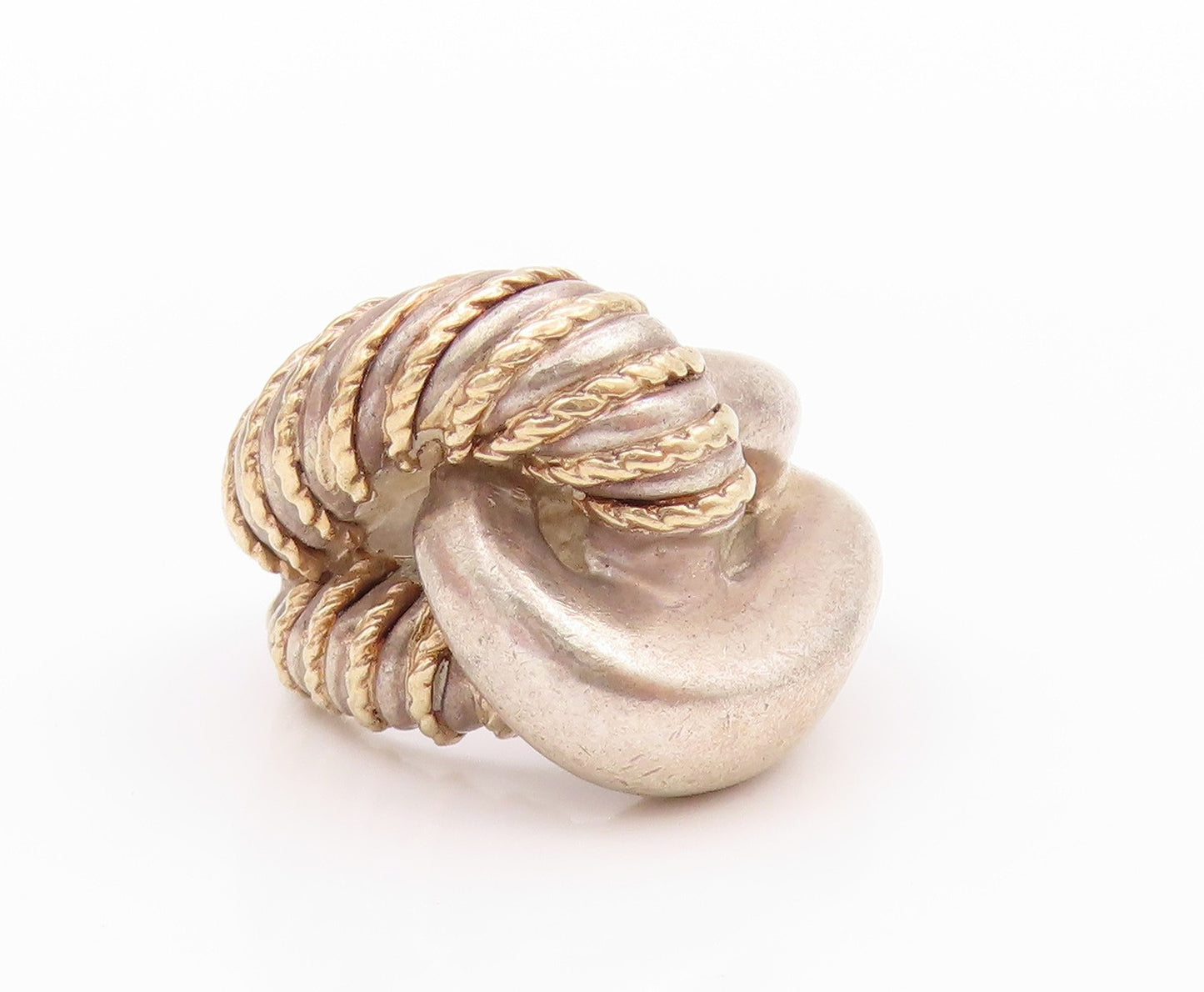 14k Gold 925 Sterling Silver Vintage Ring Interlocked Design Rope Sz 6.5 RG32456