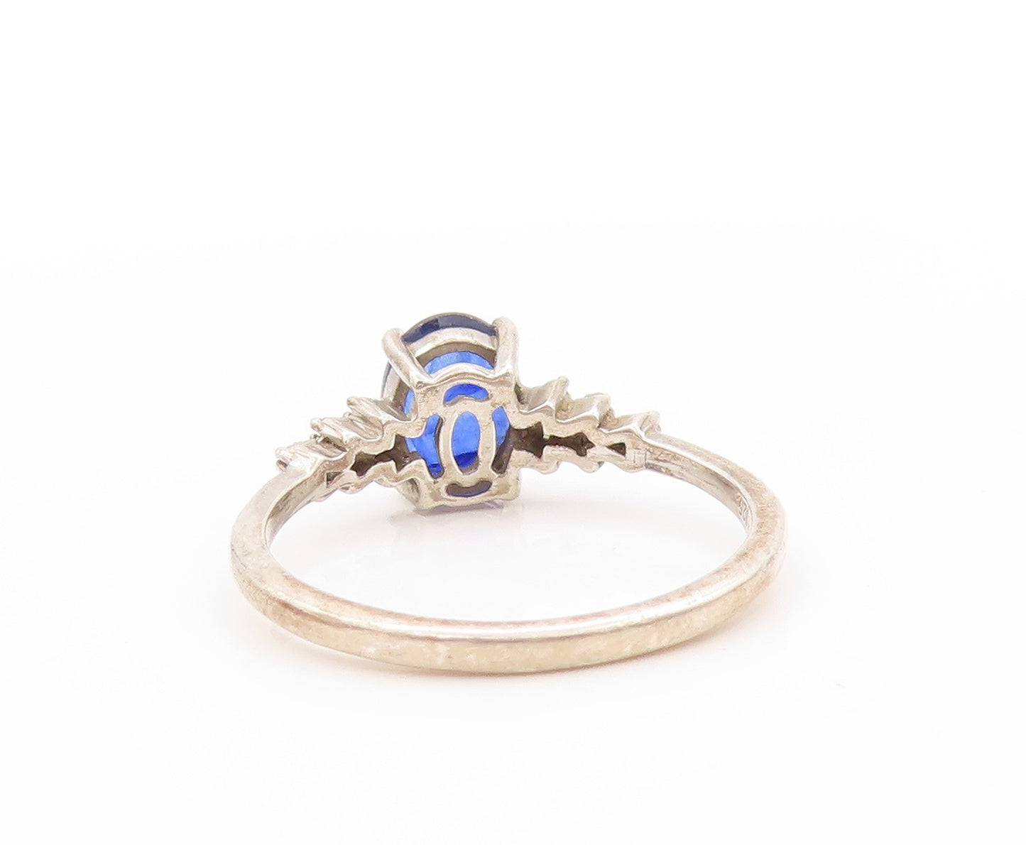 925 Sterling Silver Vintage Ring Diamonds Band & Oval Sapphire  Sz 8  RG32942