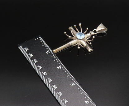 MB MEXICO 925 Silver  Vintage 3D Spiked Religious Cross Topaz Pendant  PT21578
