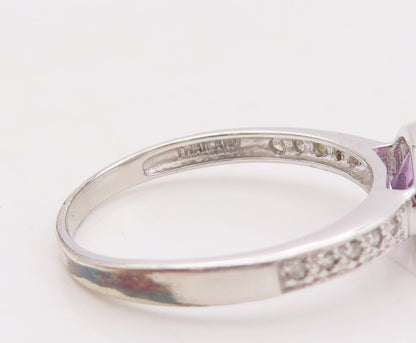 925 Sterling Silver Vintage Ring Stackable Diamonds & Gemstone  Sz 7.5  RG29903