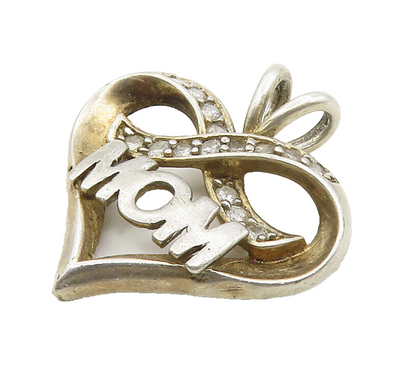 925 Sterling Silver  Vintage Topaz Open Mom Love Heart Pendant  PT12311