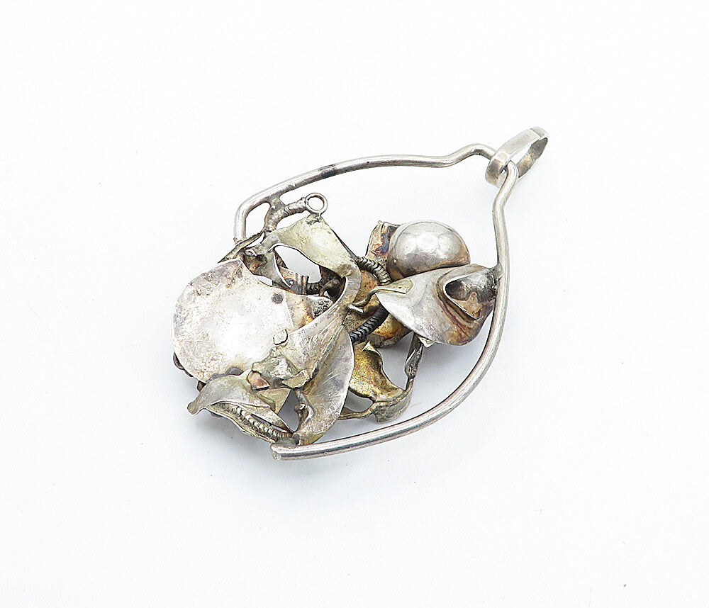 925 Sterling Silver  Vintage Large Oxidized Modernist Sculpted Pendant  PT3951