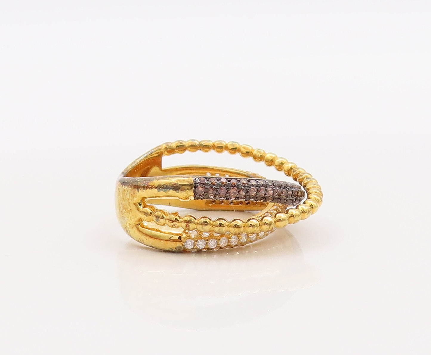 925 Sterling Silver Vintage Ring Gold Plated CZ Inlay Cutout Bands Sz 7  RG29876