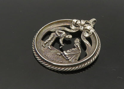 925 Sterling Silver  Vintage Dancing Couple Dark Tone Round Pendant  PT18036