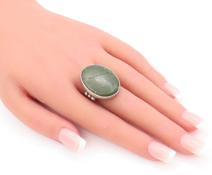 925 Sterling Silver Vintage Ring Antique Southwestern Green Jade Sz 7 RG28234