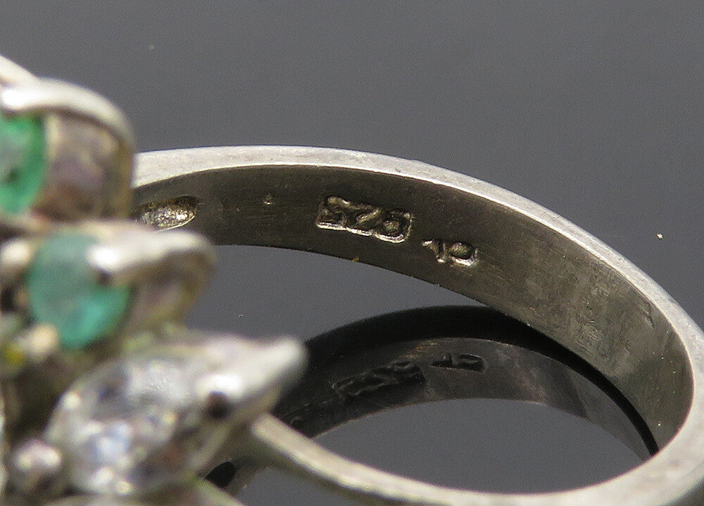 925 Silver  Vintage Cubic Zirconia & Topaz Floral Cocktail Ring Sz 6  RG19989