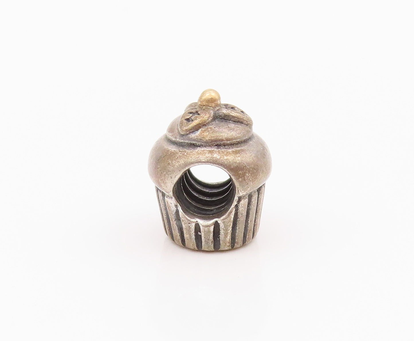 925 Sterling Silver Vintage Pendant PANDORA Mini Carved Cupcake Charm  PT24254