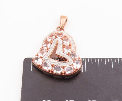 925 Sterling Silver Vintage Pendant 2 Tone Gemstones Beaded Love Heart  PT22841