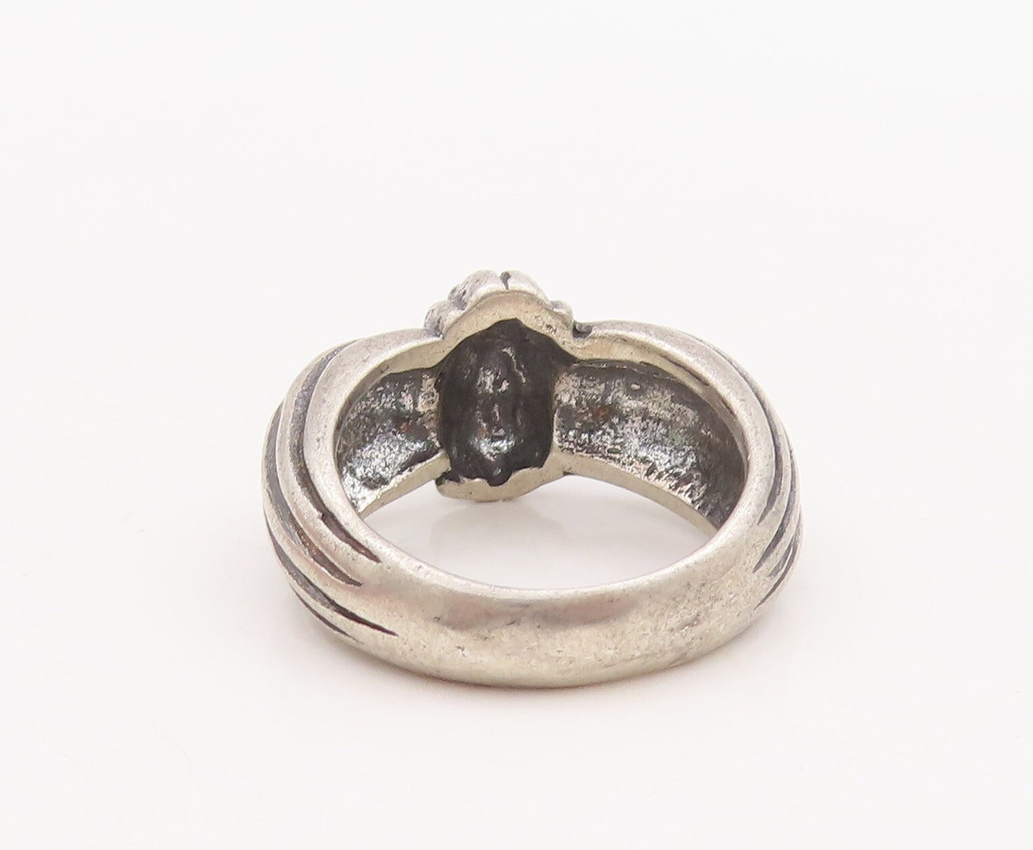 925 Sterling Silver Vintage Ring Solid Grooved Lines & 'X'  Sz 5.5  RG29149