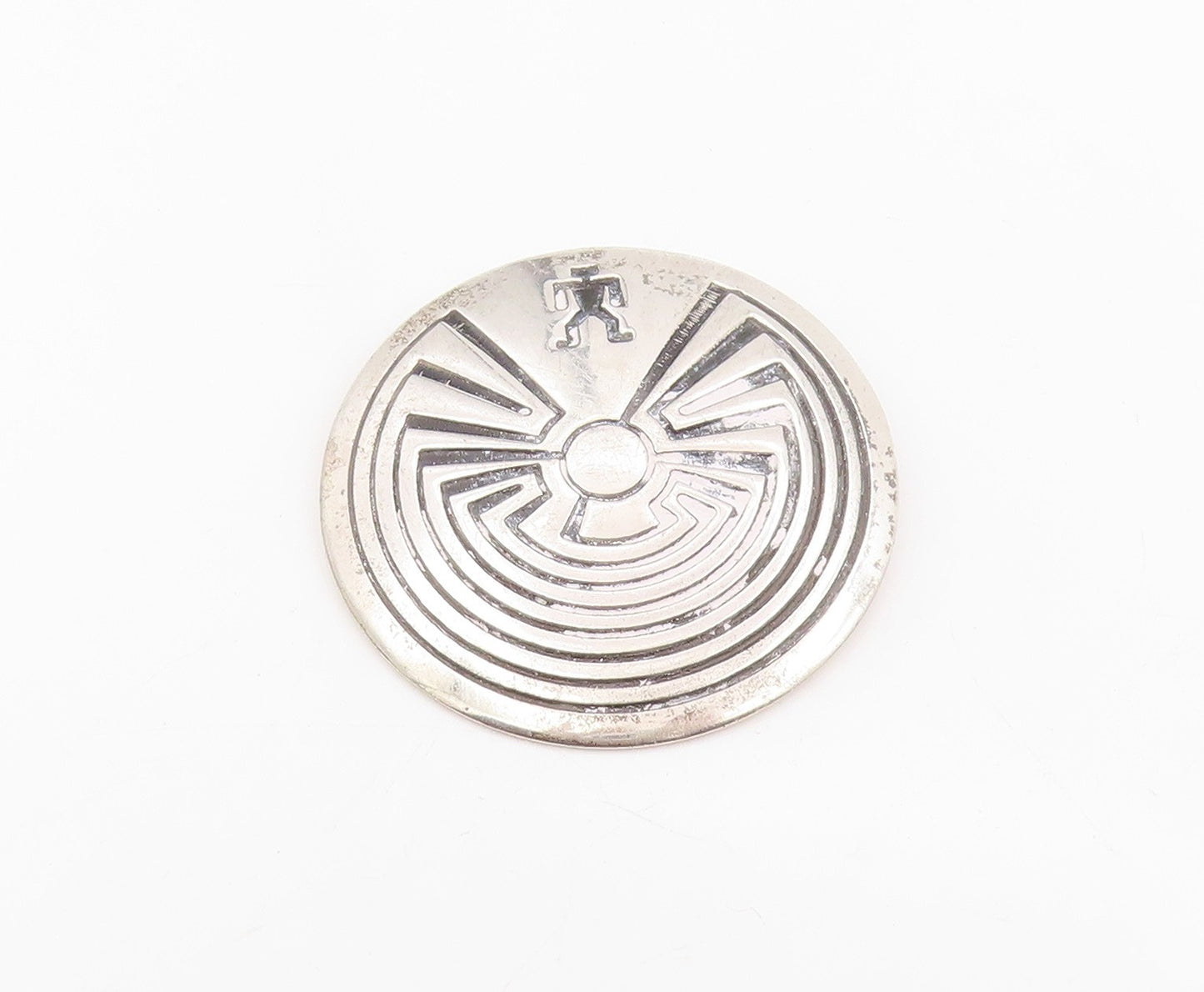 925 Sterling Silver Vintage Brooch Pin SOUTHWESTERN Hopi Man In The Maze BP12224