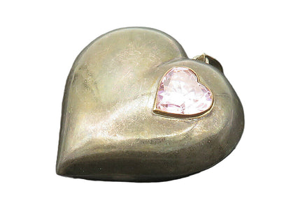 925 Silver  Vintage Pink Cubic Zirconia Heavy Love Heart Pendant  PT16478