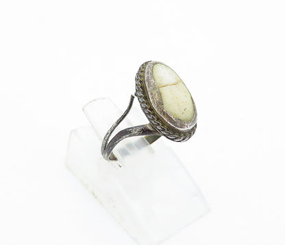 925 Sterling Silver  Vintage Antique Jasper Petite Split Band Ring Sz 3 RG3833