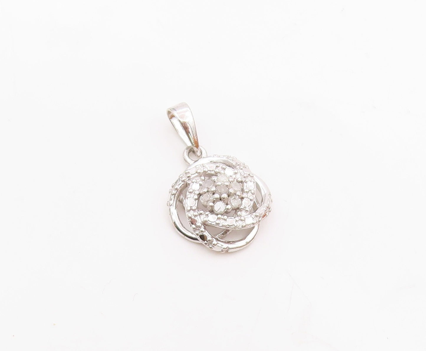 925 Sterling Silver  Genuine Diamonds Floral Knot Design Pendant  PT10373