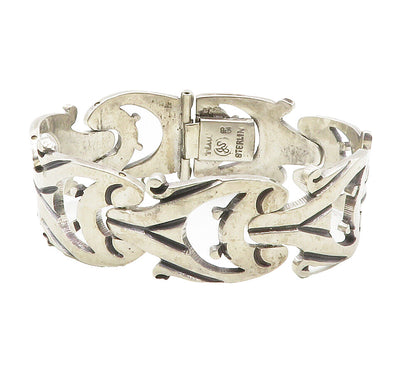 J. SOTELO 925 Sterling Silver  Vintage Chiseled Hinge Chain Bracelet  BT5855