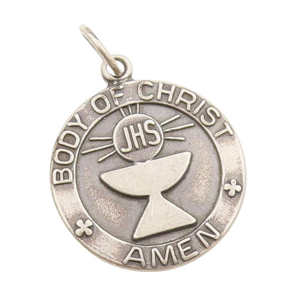925 Sterling Silver Vintage Pendant Body Of Christ JHS Communion Medal  PT25117