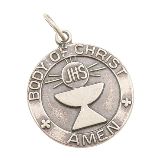 925 Sterling Silver Vintage Pendant Body Of Christ JHS Communion Medal  PT25117