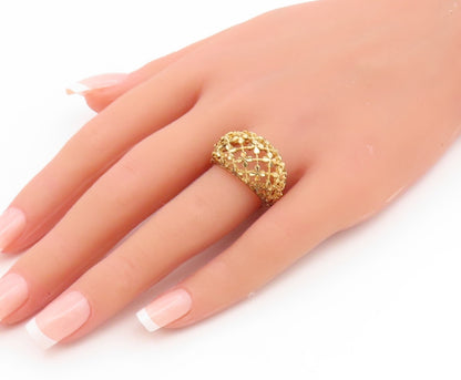 925 Sterling Silver Vintage Ring Gold Plated Openwork Floral Dome  Sz 8  RG35208