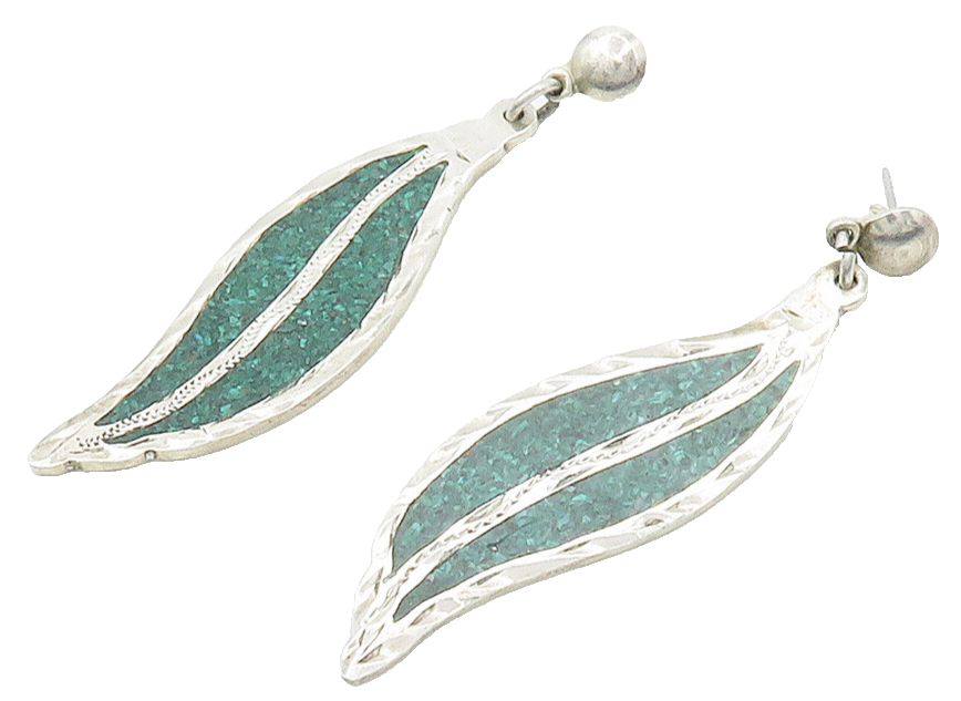 MEXICO 925 Sterling Silver  Vintage Inlaid Turquoise Dangle Earrings  EG7846