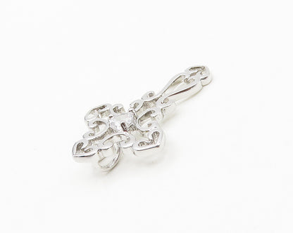 925 Sterling Silver  Love Heart Topaz Shiny Religious Cross Pendant  PT13862