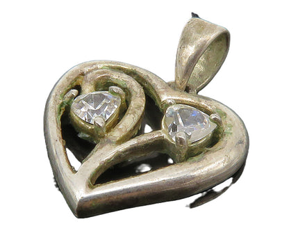 925 Sterling Silver  Vintage Cubic Zirconia Floral Love Heart Pendant  PT10757