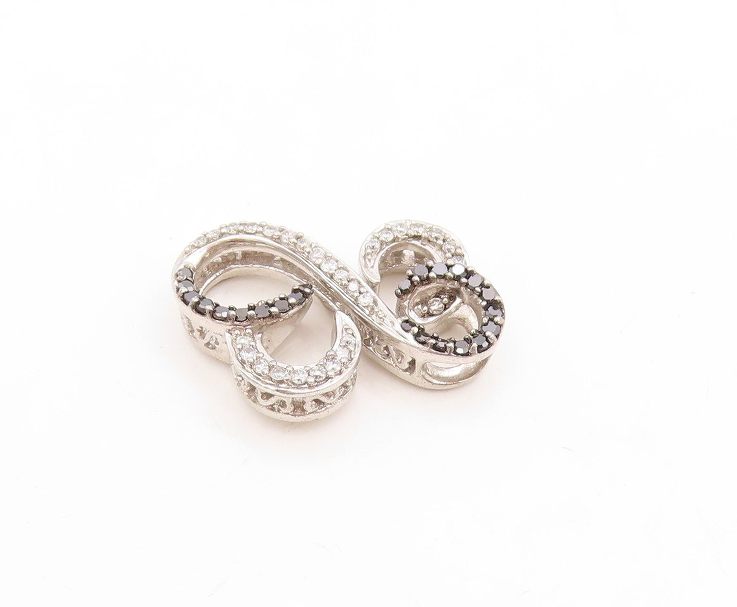 925 Sterling Silver Vintage Pendant Real Diamonds Infinity Hearts  PT23845