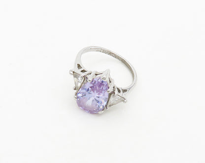 UNCAS 925 Silver  Vintage Purple Cubic Zirconia Cocktail Ring Sz 8  RG19504