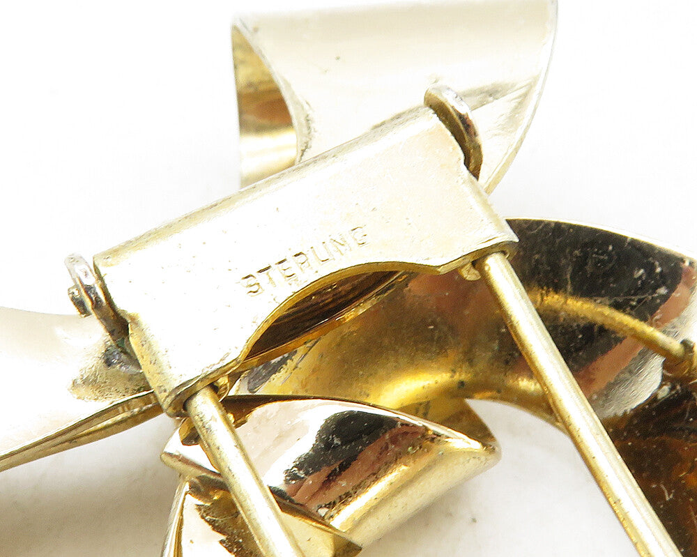 NAPIER 925 Sterling Silver  Vintage Shiny Smooth Ribbon Bow Fur Clip   TR1671