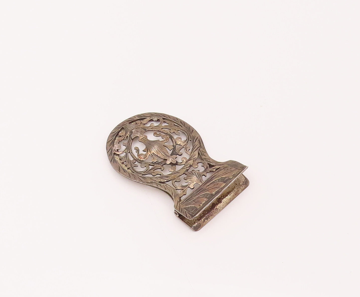 925 Sterling Silver  Vintage Antique Swirly Carved Cutout Cloth Clip  TR3508