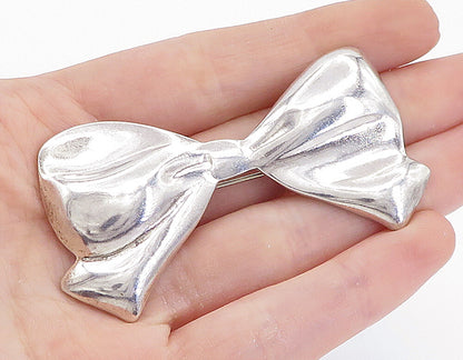 MEXICO 925 Sterling Silver  Vintage Polished Ribbon Bow Tie Brooch Pin  BP2740