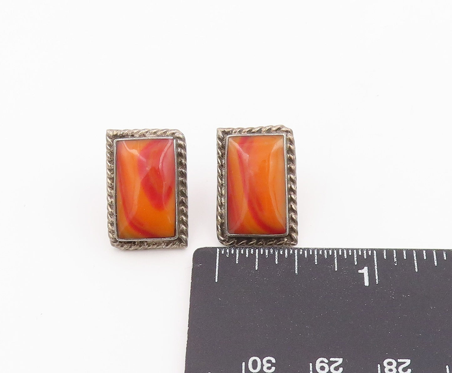 925 Sterling Silver Vintage Earrings MEXICO Rectangle Gemstone Studs  EG14066