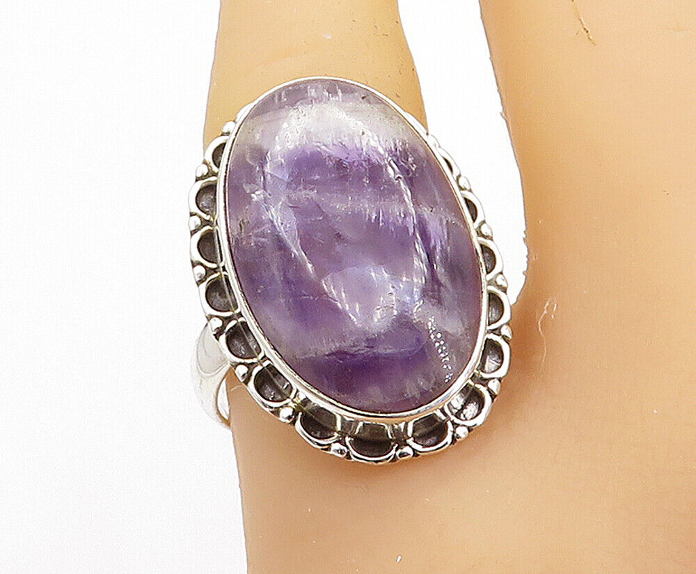 925 Sterling Silver  Cabochon Banded Amethyst Oval Cocktail Ring Sz 9  RG7747