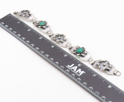 EUROPEAN 925 Silver  Vintage Green Carnelian Modernist Chain Bracelet  BT8068
