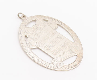 925 Sterling Silver Vintage Pendant LUNT Oval Etched Christmas Wishes  PT22725
