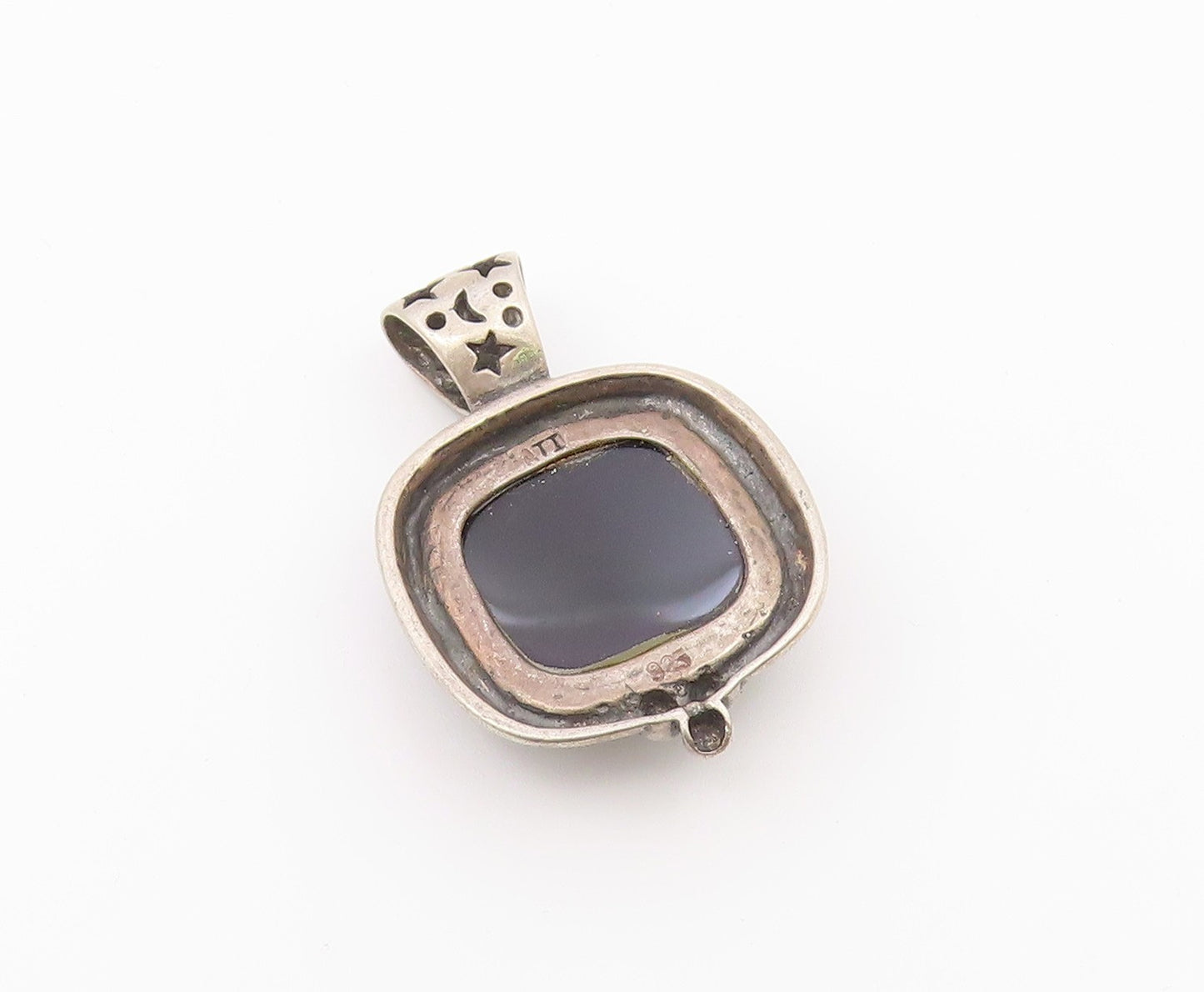 925 Sterling Silver  Vintage Cabochon Black Onyx Twist Trim Pendant  PT18560