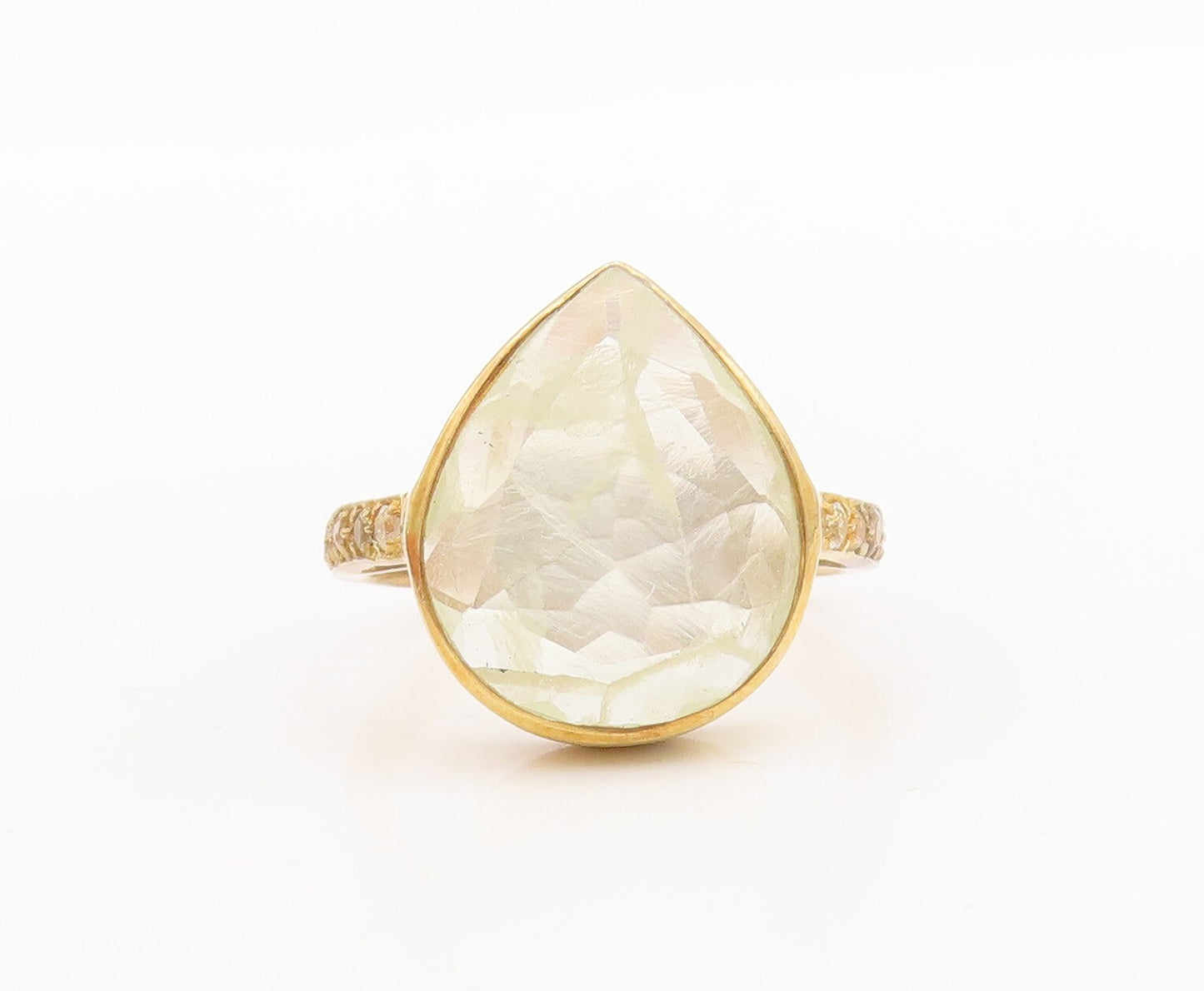 925 Sterling Silver Vintage Ring Gold Plated Drop Shape Gemstone  Sz 8  RG29486