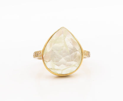 925 Sterling Silver Vintage Ring Gold Plated Drop Shape Gemstone  Sz 8  RG29486
