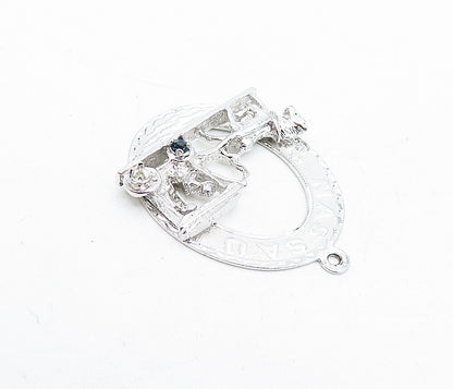 CREA 925 Sterling Silver  Vintage Blue Topaz Horse & Carriage Pendant  PT3741