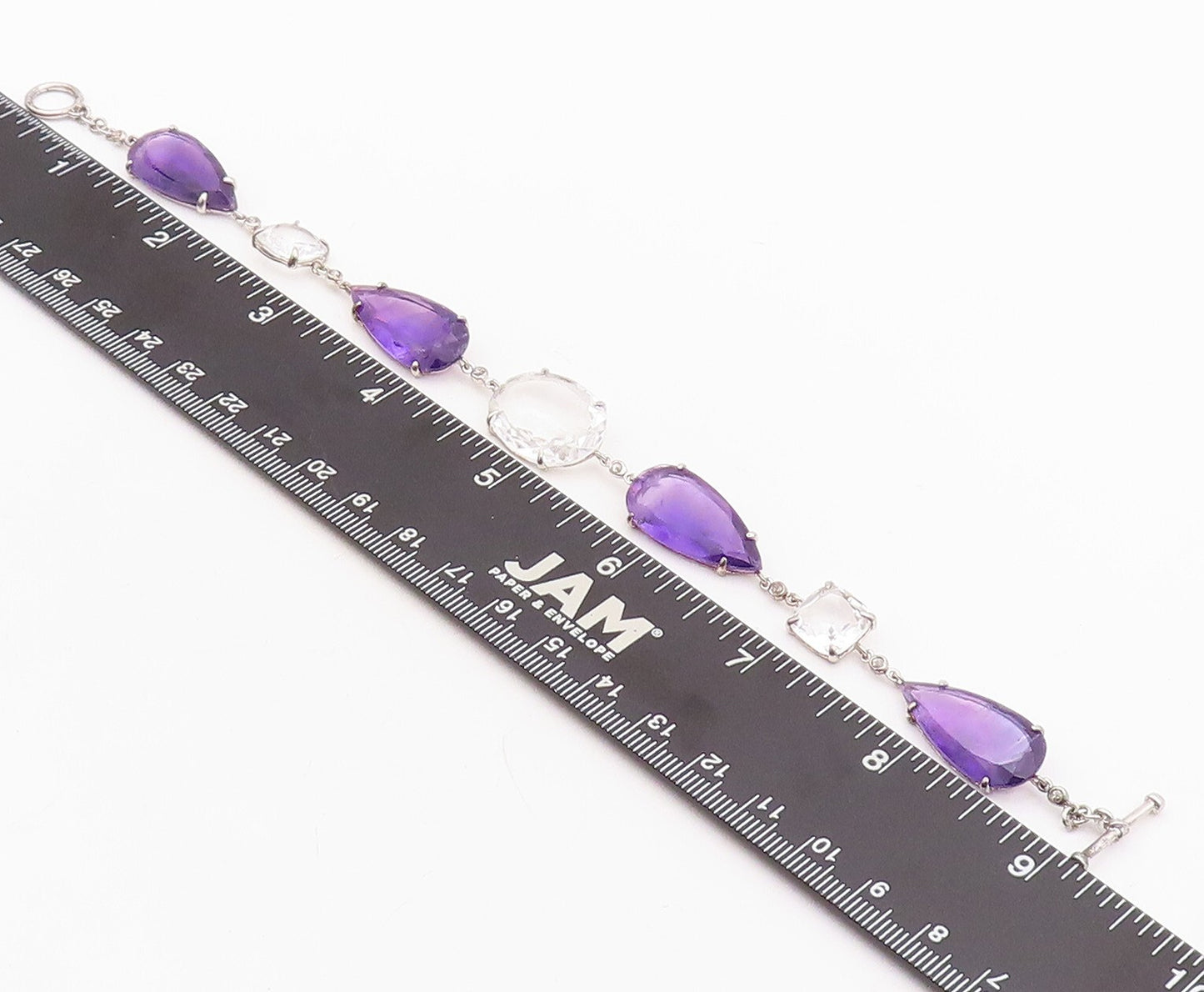 925 Sterling Silver Vintage Bracelet Drop Cut Amethyst Oval Topaz  BT10877