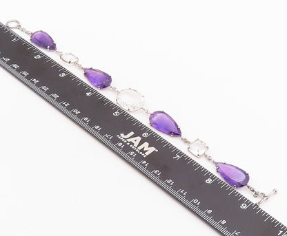 925 Sterling Silver Vintage Bracelet Drop Cut Amethyst Oval Topaz  BT10877
