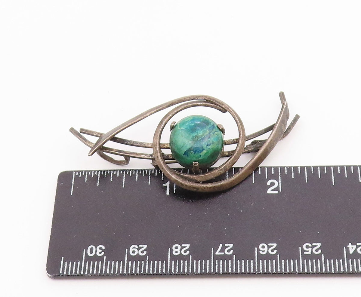 ISRAEL 925 Silver  Vintage Cabochon Cut Eilat Stone Swirled Brooch Pin  BP7921