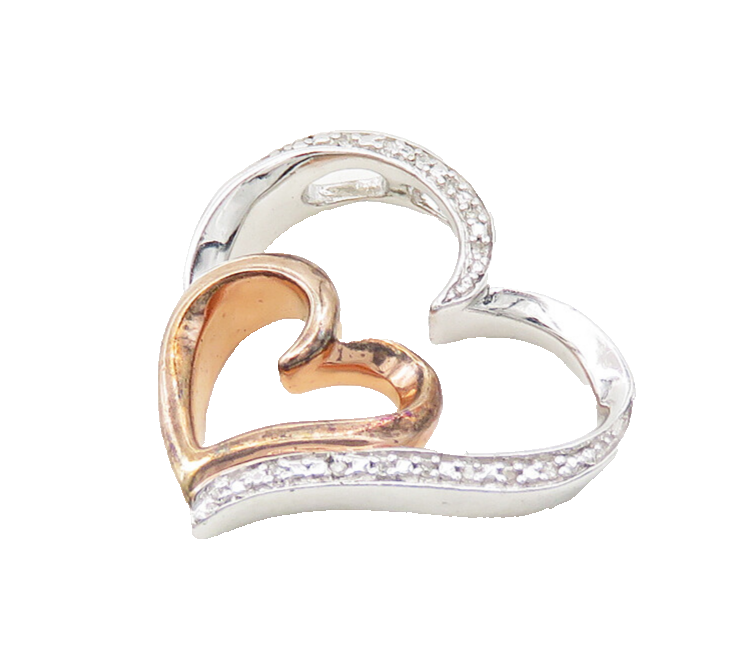925 Sterling Silver & 14K GOLD  Genuine Diamonds Love Hearts Pendant  PT14769