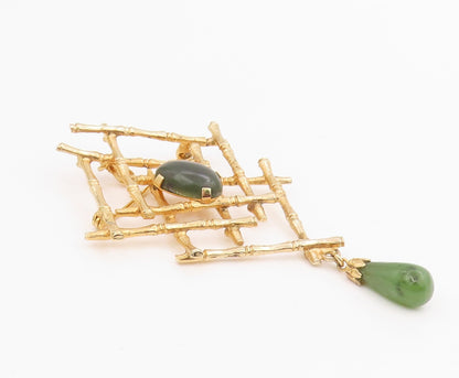 925 Sterling Silver Vintage Brooch Gold Plated Jade Bamboo Lattice Pin  BP12235