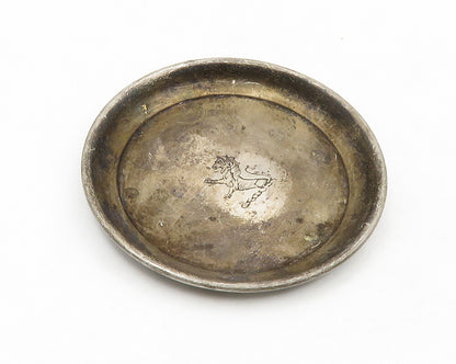 925 Sterling Silver  Vintage Dark Tone Etched Animal Round Tinket Dish  TR1985