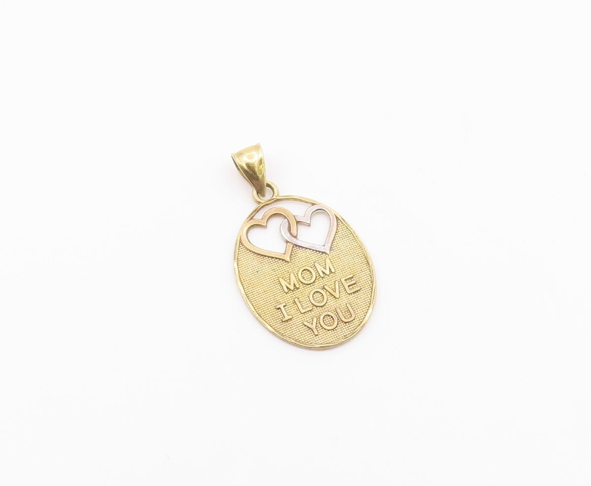 925 Sterling Silver  Vintage Mom I Love You Two Tone Hearts Pendant  PT16307