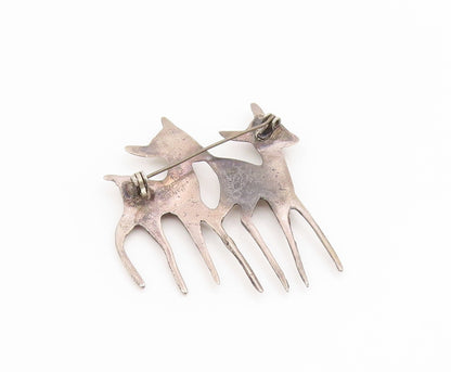 925 Sterling Silver Vintage Brooch Pin MEXICO Antique Turquoise Deer  BP12188