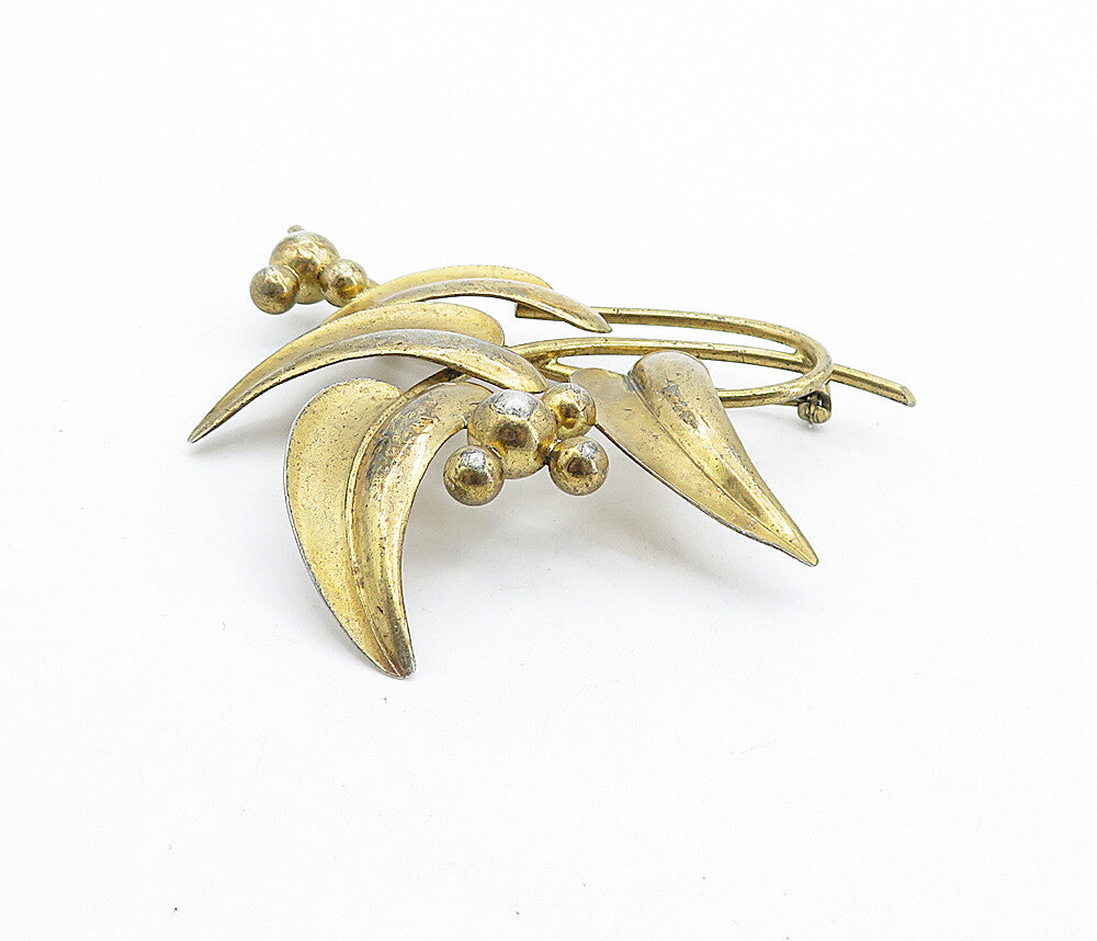 FORSTNER 925 Sterling Silver  Vintage Gold Plated Floral Brooch Pin  BP1846